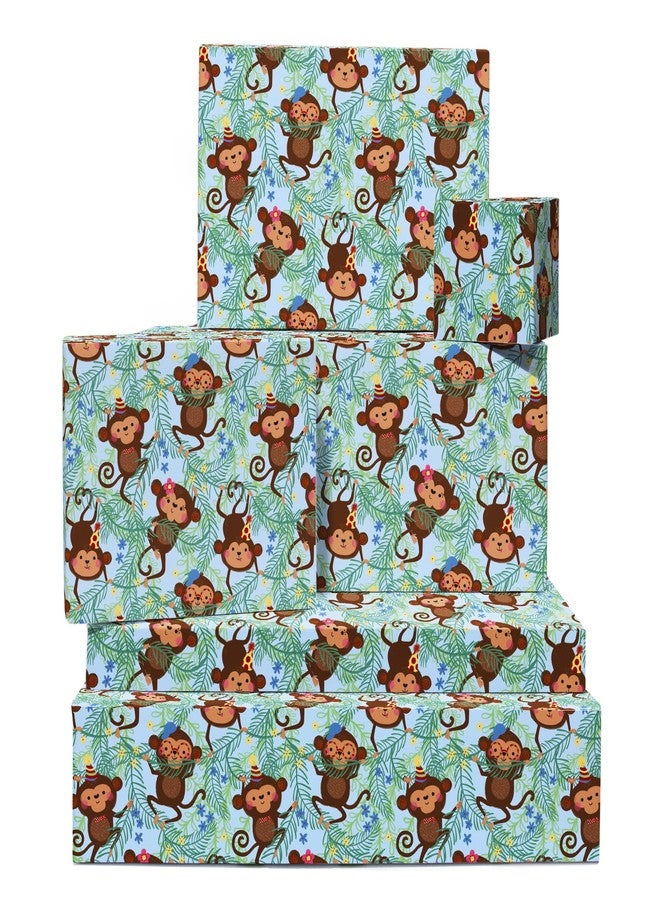 CENTRAL 23 Birthday Gift Wrap for Kids - 6 Sheets of Animal GiftWrap - Monkey - Safari Jungle Wilderness - For Boys and Girls - Comes with Fun Stickers - Recyclable - Image 1